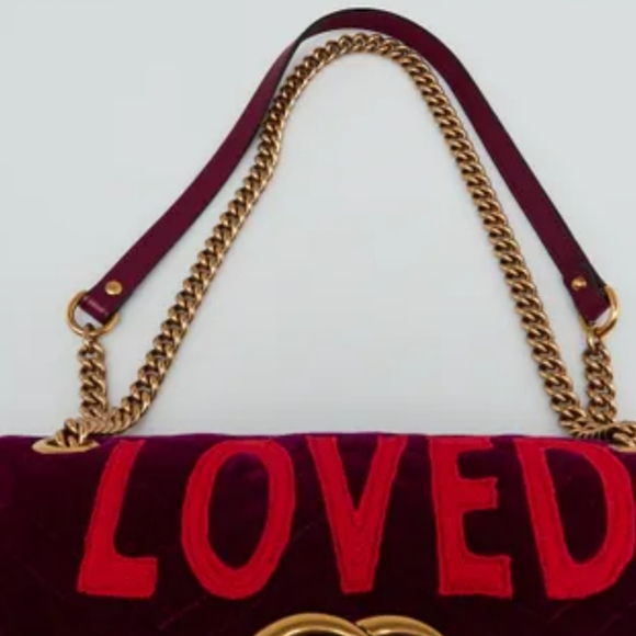 Gucci GG Marmont Velvet Matelassé Loved Embroidered Medium Shoulder Bag. - Picture 11 of 16